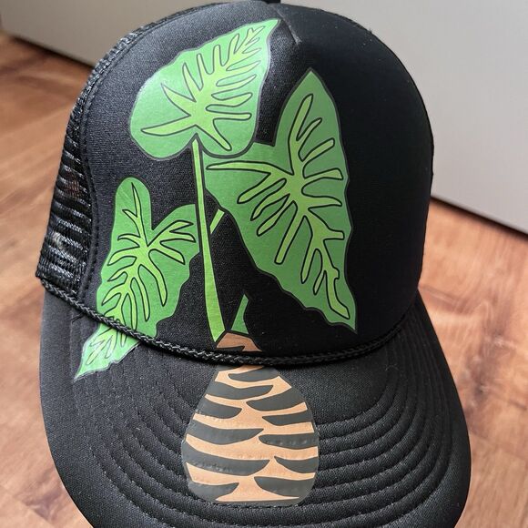 Hawaiian Taro Snapback Trucker Hat Cap Womens Black Kalo Aloha Surfer One Size - Picture 3 of 8